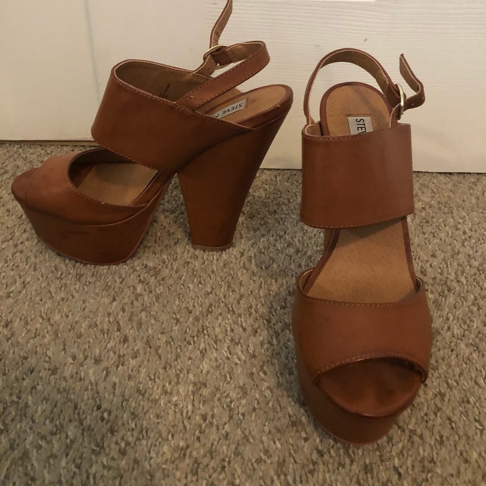 Steve Madden Brown Leather Chunky Wedge/Heel